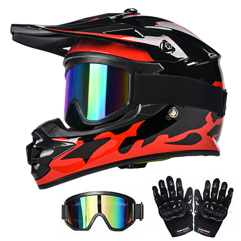 Mountain Biking Gloves - DOT認証済み子供用オートバイヘルメット、オフロード、ストリートライディング、マウンテンバイクに最適、ゴーグルとグローブ付き