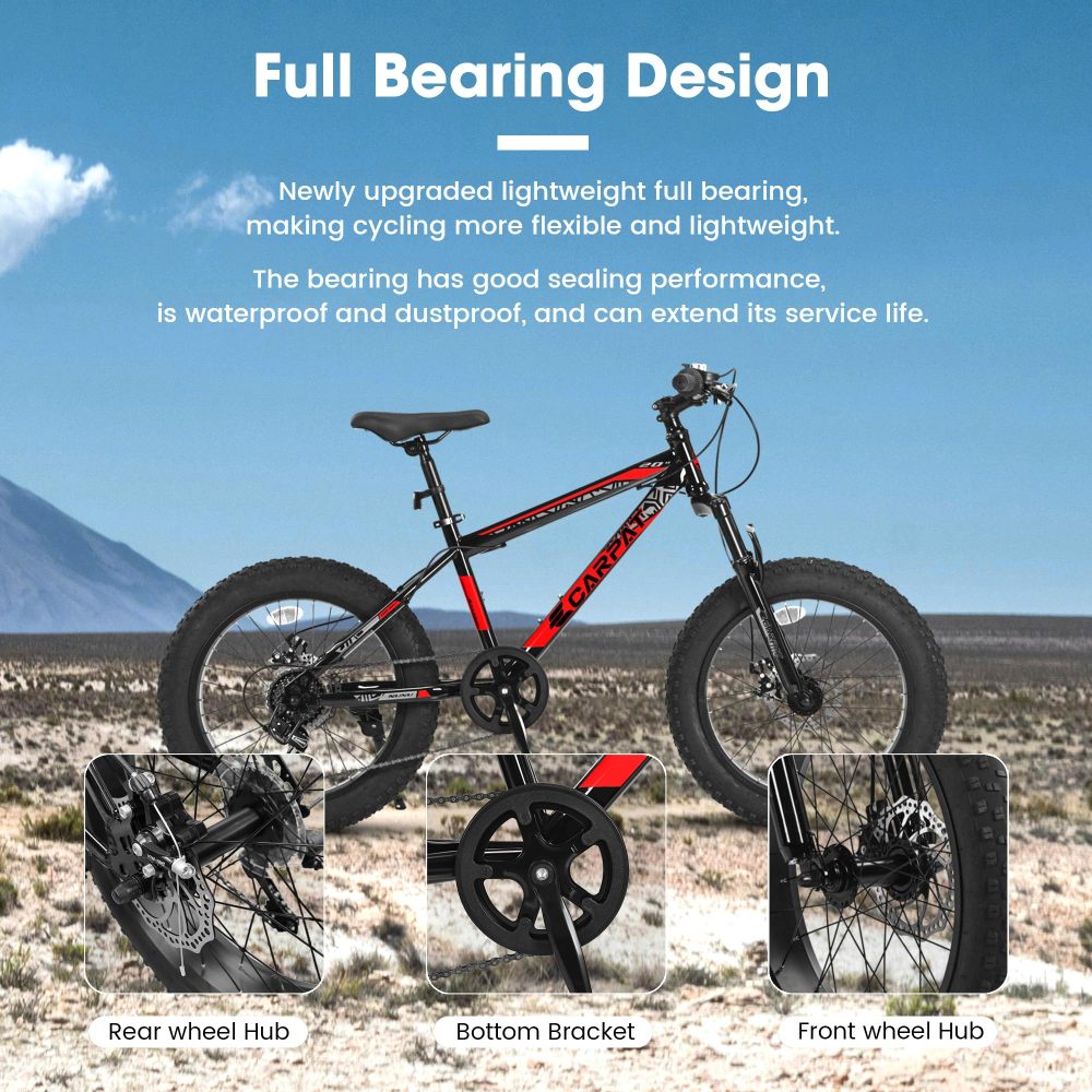 Mountain Biking Kids - 20インチ子供・ティーンエイジャー向けマウンテンバイク、高炭素鋼フレーム、フロントサスペンション＆7速ドライブトレイン、フロント＆リアディスクブレーキ、耐摩耗性ワイドタイヤ、オフロード＆雪上走行用