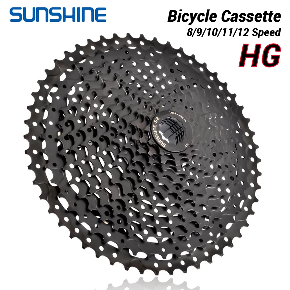 Cassette 11 Speed - サンシャイン-ブラックバイクカセット,マウンテンバイクフリーホイール,shimano hg構造仕様のhgフライホイール,8スピード,9スピード,10スピード,11スピード,12スピード
