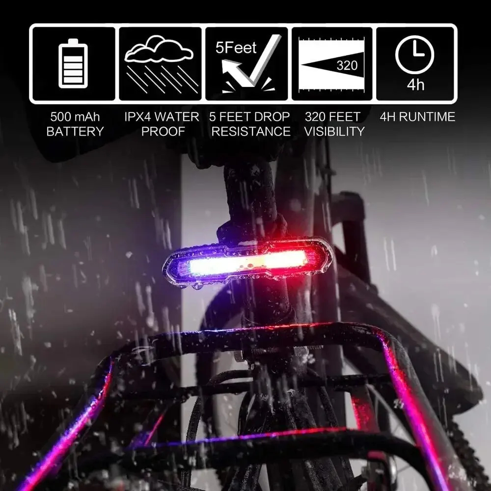 防水USB充電式LED自転車テールライト、赤/青/白フラッシ - Mountain Biking Blue Mountains のレビューと価格
