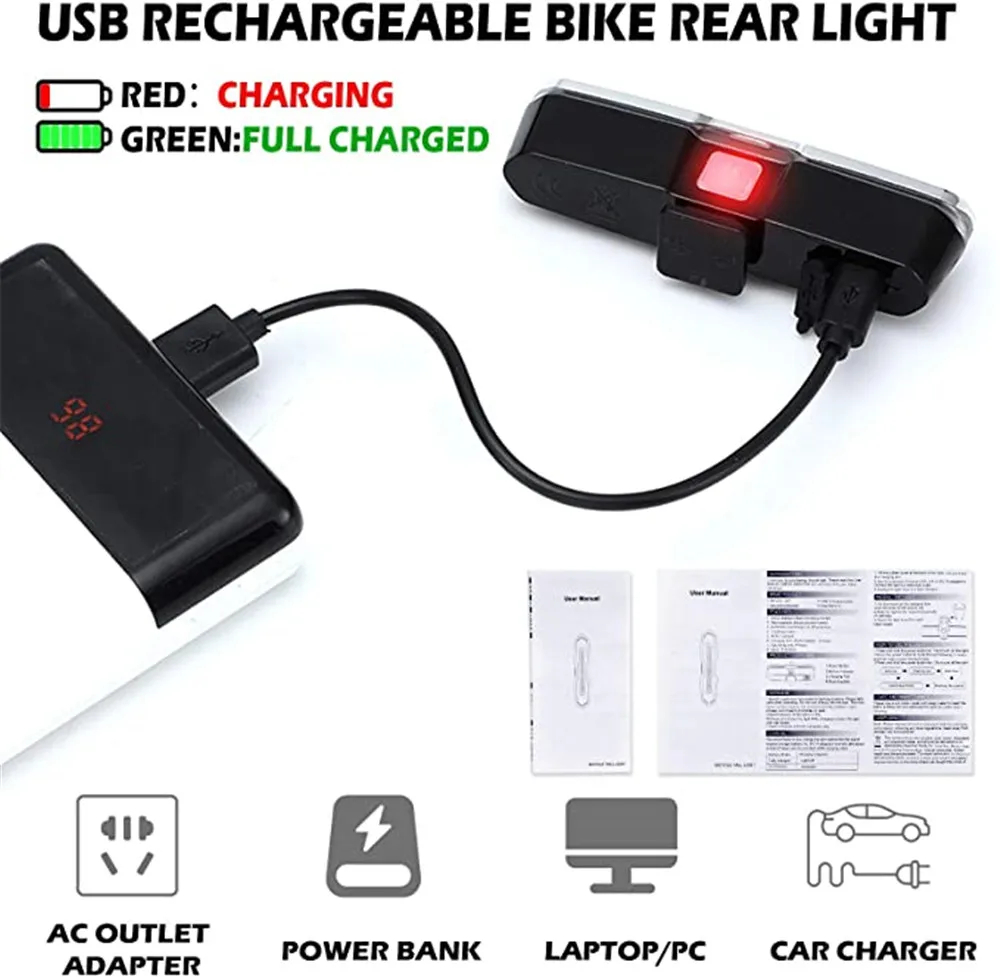 防水USB充電式LED自転車テールライト、赤/青/白フラッシ - Mountain Biking Blue Mountains のレビューと価格